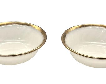 Fruteros vintage de cristal opalino Fire King con borde dorado (juego de 2)