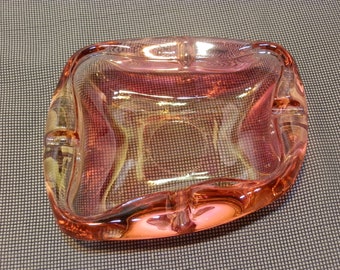 Pink Glass Ashtray ~ Mid-Century Modern ~ Thick Glass