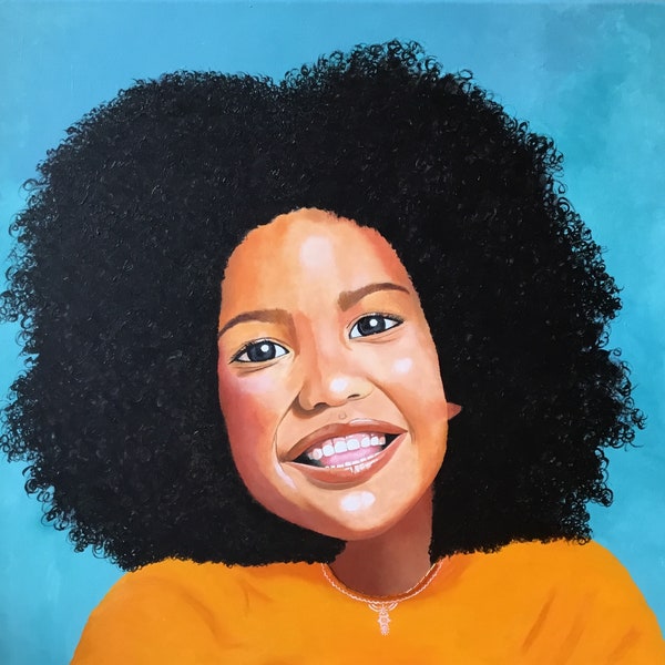 L'éclat de joie d'une petite fille portrait magnifique à la peinture huile et acrylique aux couleurs vives