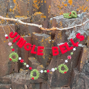 Jingle Bells All Red Felt Ball Word Garland - Christmas Bunting - Winter Decoration - Pom Pom - Free Shipping USA | Felt Word | Felt Phrase