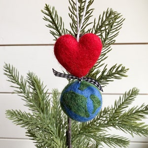 Heart Earth Ornament | Felt Ball | Christmas Ornament | Holidays | Christmas Tree Decor | Garland | Children Ornament