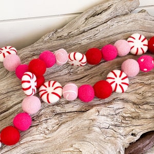 Pink Christmas Mini Peppermint Garland | Wool Felt Ball | FREE USA SHIPPING | Felt Ball Garland | Pom Pom | Polka Dot Swirl | Bunting