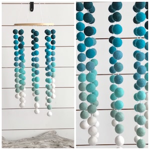 Oceanic Ombré Large Dangle Felt Ball Mobile - 2cm wool felt balls - FREE SHIPPING USA - baby nursery - Cascade Mobile - Pom Pom Mobile