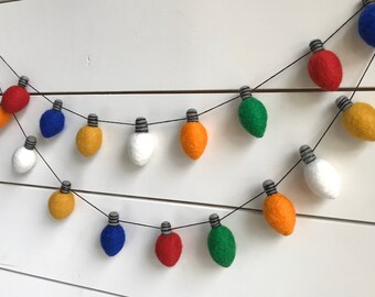 Vintage Christmas Light Bulb Felt Ball Garland - Pom Pom - FREE SHIPPING USA | Bunting | Holidays| Christmas Tree | Santa | Large Bulb