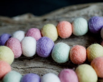 Easter Pastel 2cm 25 or 50ct Felt Ball Garland or Loose Pack - Pom Pom - FREE SHIPPING USA over 16 | Bunting | Bedroom | Nursery | Decor