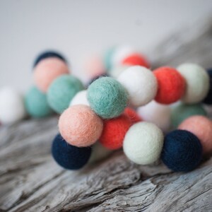 Navy Peach Mint,  2cm 25 or 50ct Felt Ball Garland or Loose Pack - Pom Pom  | Bunting | Nursery | Home Decor