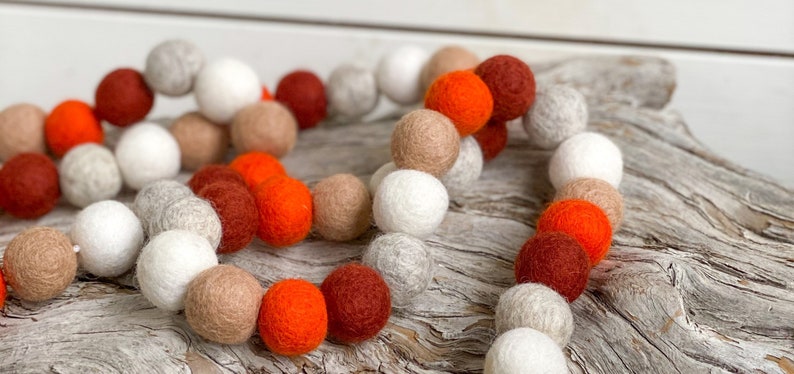 Pumpkin Pie , 2cm Felt Ball Garland or Loose Pack Pom Pom FREE SHIPPING over 16 USA Bunting Pumpkin Boo Fall Autumn Garland image 2