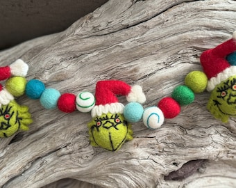 Holly Dazzle Mean One Christmas Winter Felt Ball Garland | Felted Garland | Wool Felt Ball | FREE USA SHIPPING | Felted Christmas Garland