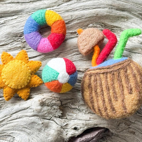 At the Pool Loose Felt Shapes | Sun Pool Tube Beach Ball Coconut Drink | Sensory Play | Story Aides |  Easter Basket | Kid Craft | Garland