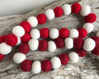 Candy Cane, 2cm  Wool Felt Ball Garland or Loose Pack | FREE SHIPPING over 16 USA | Christmas | Holiday | Santa