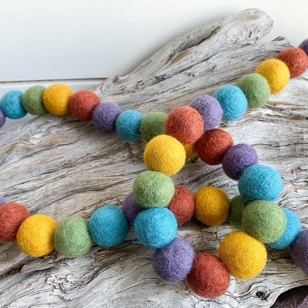 Sedona Rainbow  2cm 25 or 50ct Felt Ball Garland or Loose Pack - Pom Pom - FREE SHIPPING USA over 16 | Bunting | Bedroom | Nursery | Home