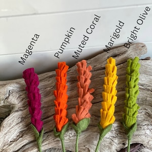 Brush Felt Flower - Wire Stem - Felt  Flower - Vase Decor - Wool Felt Flowers - Wreath Decor