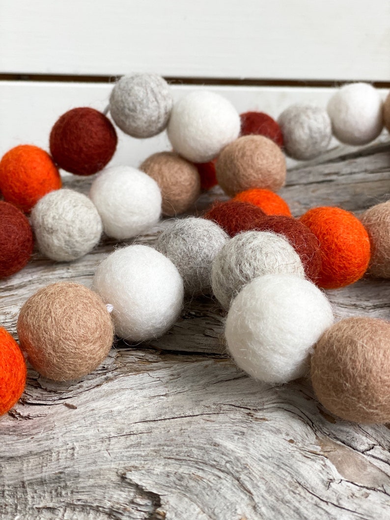 Pumpkin Pie , 2cm Felt Ball Garland or Loose Pack Pom Pom FREE SHIPPING over 16 USA Bunting Pumpkin Boo Fall Autumn Garland image 3