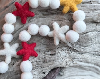 Red White Yellow Star Felt Ball Garland | Felt Stars | FREE USA SHIPPING | Go Chiefs Felt Ball Garland | Pom Pom | Bunting