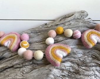 Blush Rainbow Garland | Felt Ball Garland - Pom Pom - FREE SHIPPING USA | Bunting | Blush | Goldenrod | Nursery | Baby's Room