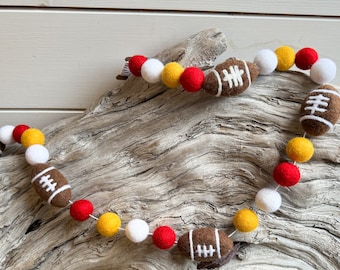 Large Football Garland | Felt Ball Garland - Pom Pom - Free ShippingUSA | Bunting | Felt Football | Kansas City NFL |