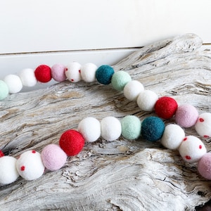 Sweet Mint felt ball garland 2cm 48ct Felt Ball Holiday Garland  - Pom Pom | Bunting | Christmas | Decor