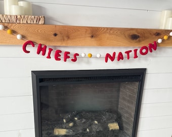 Chiefs Nation Felt Word Garland - Chiefs Football Decoration - Pom Pom - Free Shipping USA | Felt Word| Felt | Go Chiefs Mahomes