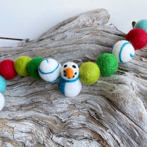 Holly Dazzle Mini Snowman Christmas Winter Garland Wool Felt Ball FREE USA Shipping Felt Ball Garland Pom Pom image 1