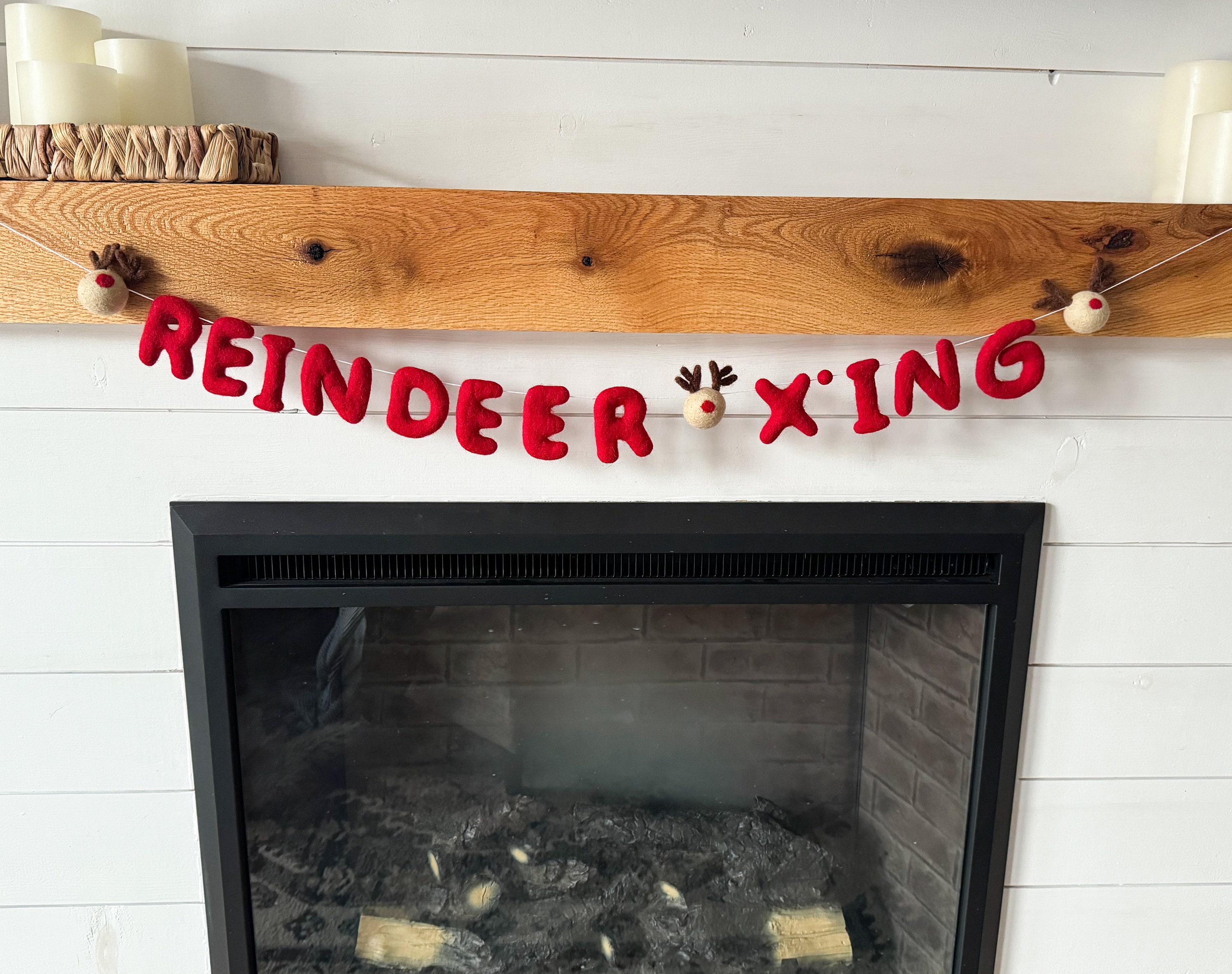 Reindeer X-Ing (Crossing) Felt Word Garland - Christmas Decoration - Pom Pom  | Felt Word| Felt Saying Holiday Decor