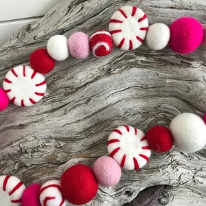 Sweet Candy Peppermint Christmas Garland | Wool Felt Ball | FREE USA SHIPPING | Felt Ball Garland | Pom Pom | Polka Dot Swirl | Bunting