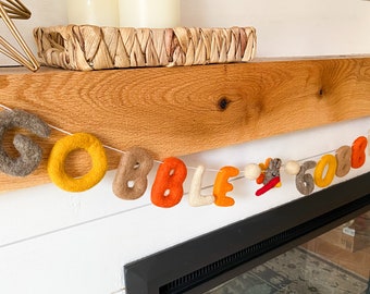 GOBBLE GOBBLE Felt Word Garland - Thanksgiving - Holiday Decoration - Pom Pom - Free Shipping USA | Felt Word| Felt Saying | Felt Balls