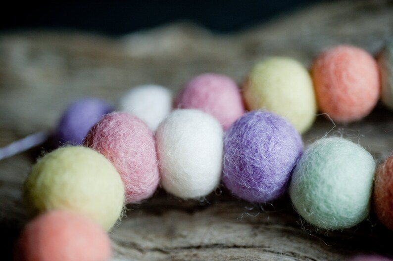 Easter Pastel 2cm 25 or 50ct Felt Ball Garland or Loose Pack Pom Pom FREE SHIPPING USA over 16 Bunting Bedroom Nursery Decor image 2