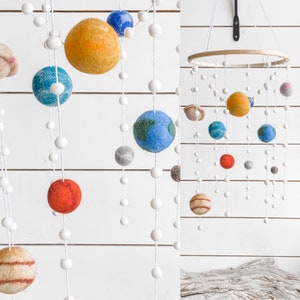 Solar System Felt Ball Mobile - Felted Planets 2cm wool - FREE SHIPPING USA - child room | Pom Pom Mobile | science | Outer Space Mobile