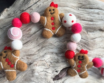 Sweet Candy Gingerbread Christmas Winter Felt Ball Garland | Felted peppermints | Wool Felt Ball | FREE USA SHIPPING | Felted Gingerbread