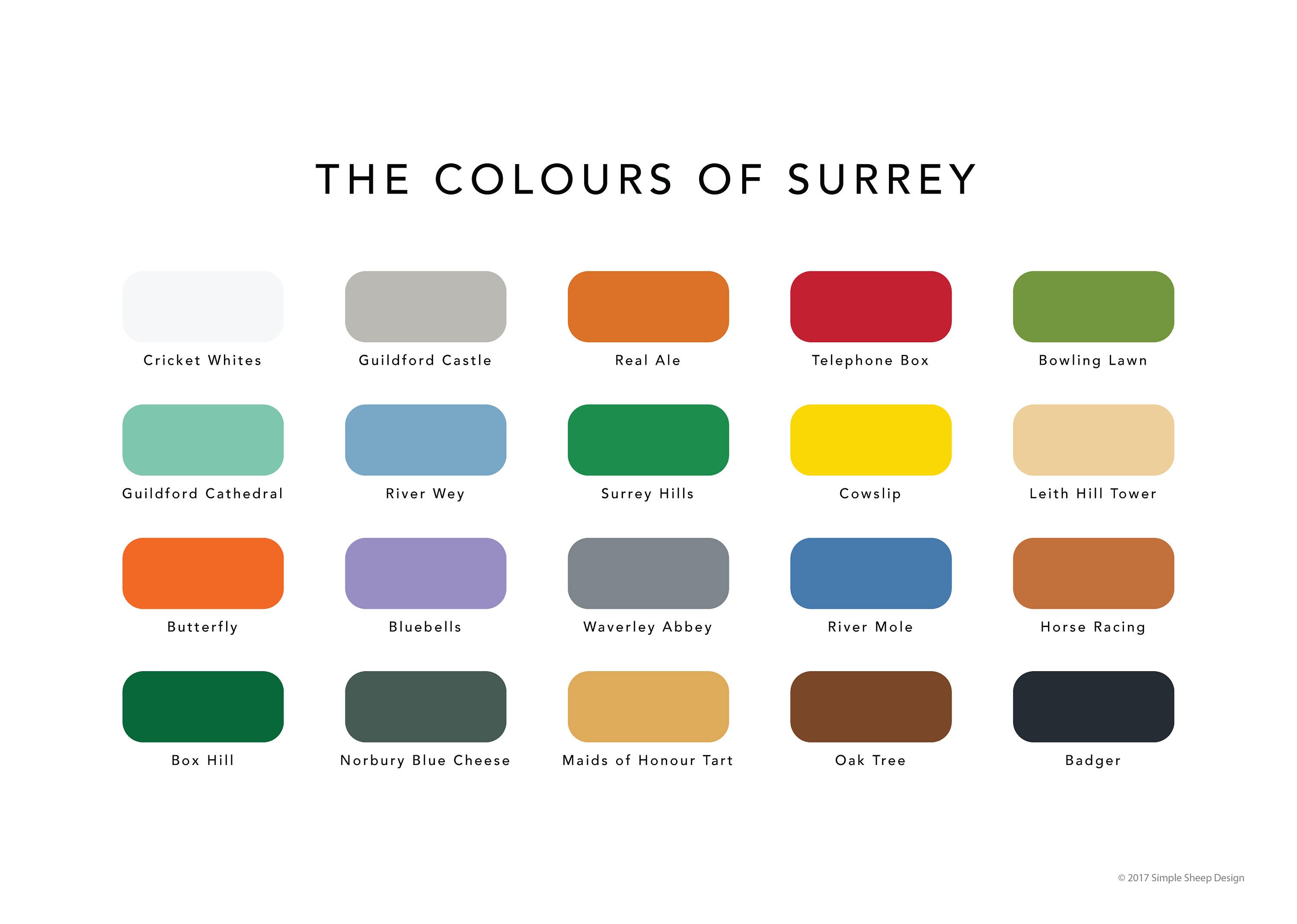 The Colours of Surrey Print / Surrey Paint Chart / Surrey Poster / Surrey Home Gift / Box Hill