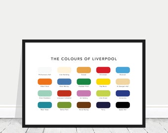 The Colours of Liverpool Print / Liverpool Paint Chart / Liverpool Home Gift / Liverpool Poster / Liver Building / Football / Horse Racing