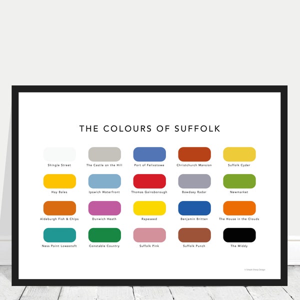 The Colours of Suffolk Print / Suffolk Paint Chart / Suffolk Home Gift / Suffolk Print / Suffolk Poster / Ipswich / Newmarket / Felixstowe
