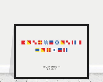 Bournemouth Poster / Bournemouth Print / Bournemouth Nautical Flags / Bournemouth Home Gift / Sailing Poster / Holiday Gift / Maritime Flags