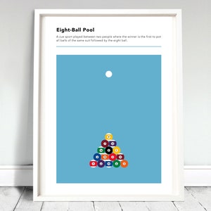 Eight Ball Pool Poster / 8 Ball Print / American Pool Poster / Billiards Poster / Pool Room Print / Games Room Poster / Billiards Fan Gift