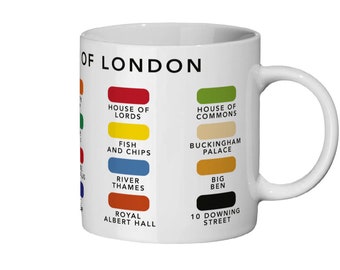 Colours of London Ceramic Mug / London Mug / London Gift / London Home / Big Ben Mug / Hyde Park Mug / The King Mug / Politics Student Gift