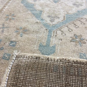 Vintage Turkish Runner Rug 2x11, Handmade Wool Oushak Runner, Neutral Beige Green Hallway Rug, Anatolian Runner Rug