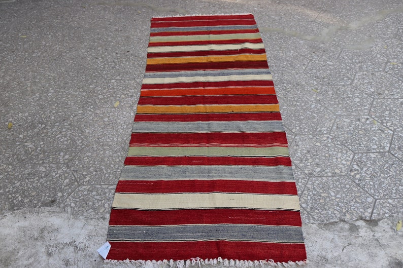 Turkish Striped Runner,Striped Rug,Entryway Rug,Door Mat Rug,Tribal Decorative Rug,Turkish Kilim Rug,Home Decor,Turkish Rug,7/'4 x 2/'6 Feet