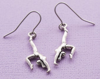 silver plated fish hook earrings Tibetan Silver Gymnastics Charm earrings