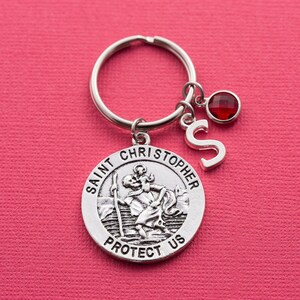 Personalized St Christopher keychain, St Christopher keyring, saint christopher, initial keychain, birthstone keychain, gift for traveller