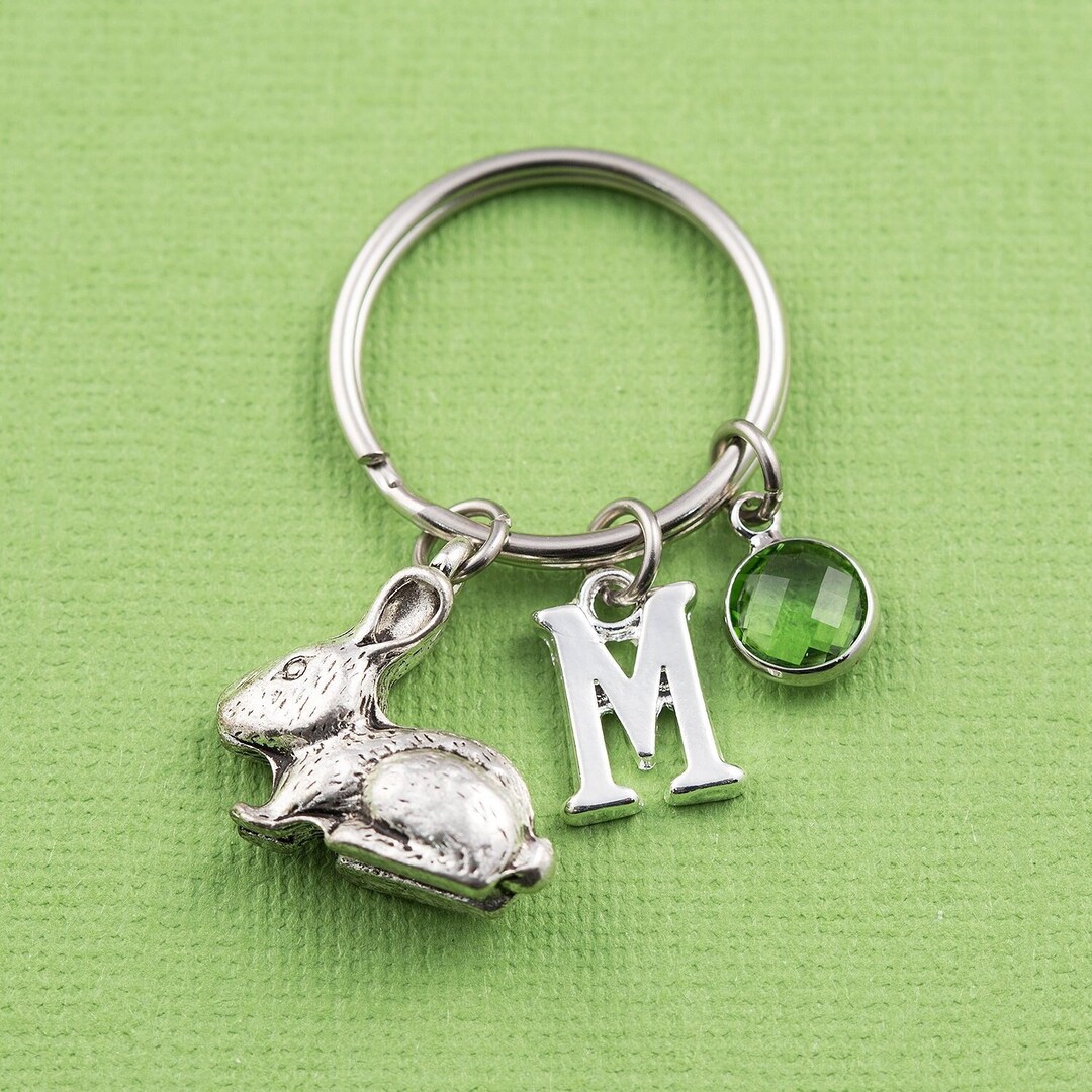 Personalized Rabbit Keychain Rabbit Keyring Personalized Etsy