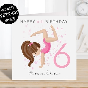Cartão de feliz aniversário personalizado para ginasta para meninas, qualquer idade e nome, ginástica esportiva, crianças, 4º 5º 6º 7º 8º 9º, cartão de felicitações