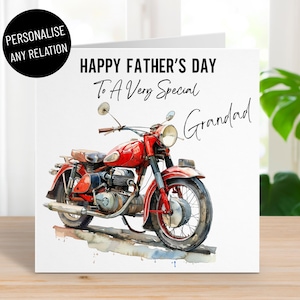 Personalised cruiser motorbike Happy Father's Day card, any relation, biker bike card, any relation dad grandad papa daddy, greetings card