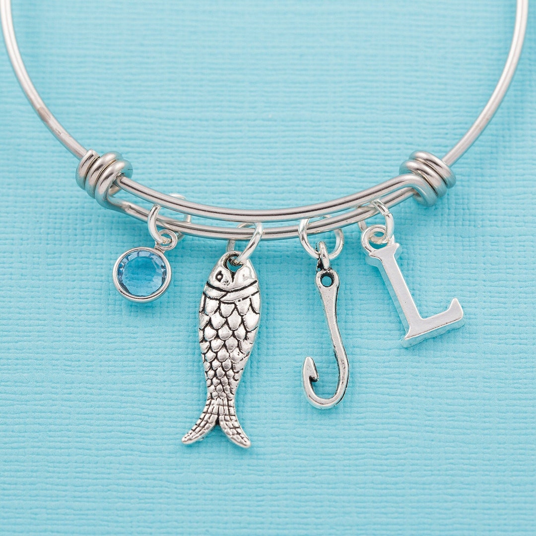 Personalised Fish Charm Bracelet Fishing Jewellery Etsy