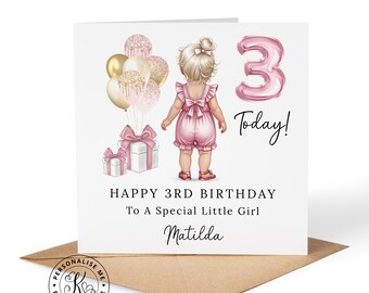 Tarjeta de cumpleaños personalizada para bebés, niñas pequeñas, de cualquier edad (1.º, 2.º, 3.º), con cualquier nombre o parentesco (hija, nieta, sobrina, hermana).
