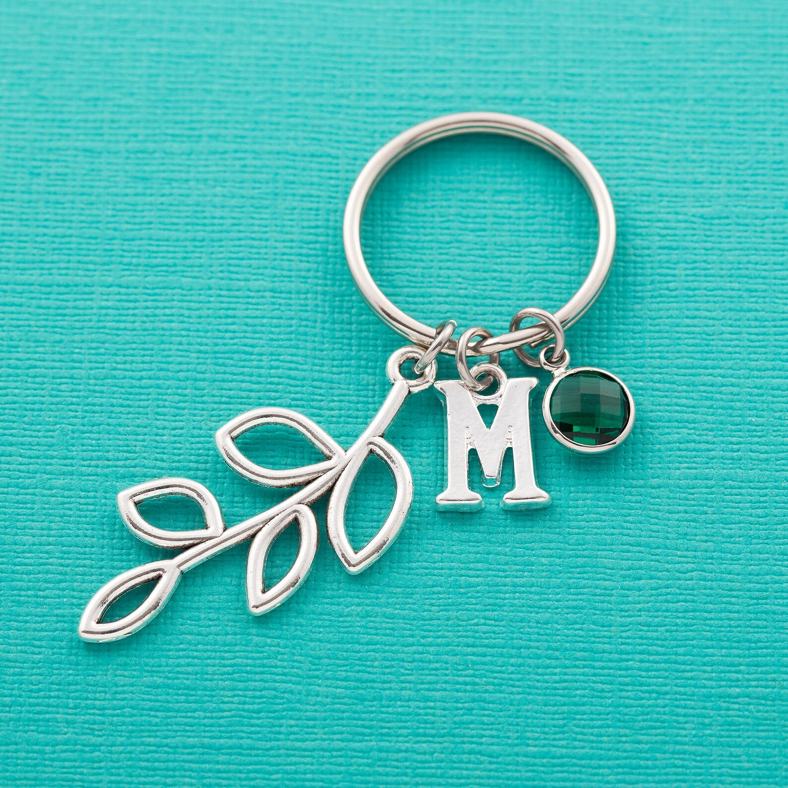 Personalised Olive Branch Keyring Custom Keychain Birthstone Etsy UK