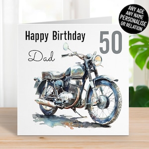 Carte personnalisée de joyeux anniversaire de motard pour homme, tout âge, nom ou relation, 18e 21e 30e 40e 50e 60e 70e année, carte de voeux