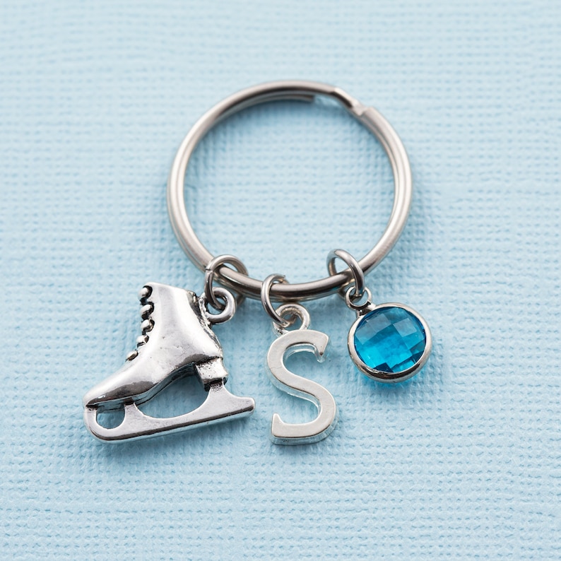 Ice skate keychain personalized ice skate keyring initial Etsy