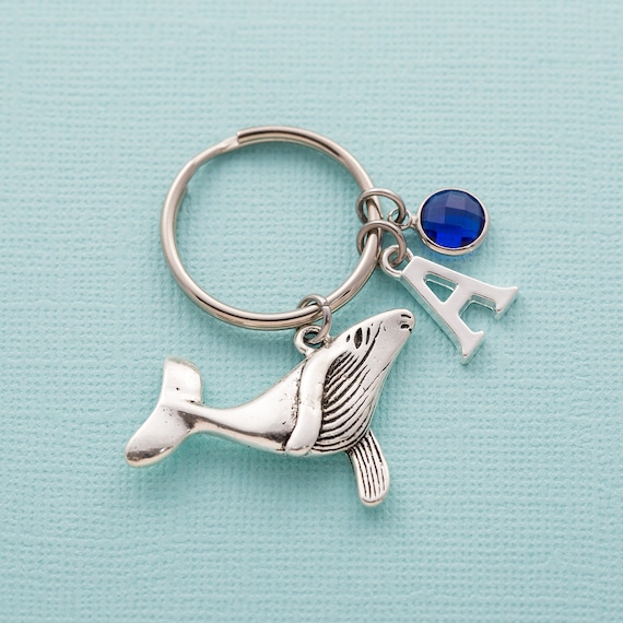 personalized keychain animal keychain whale charm Whale keychain initial keychain customized keychain monogram