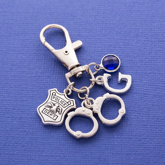 personalized keychain initial keychain Handcuffs keychain initial charm monogram police keychain customized handcuffs charm