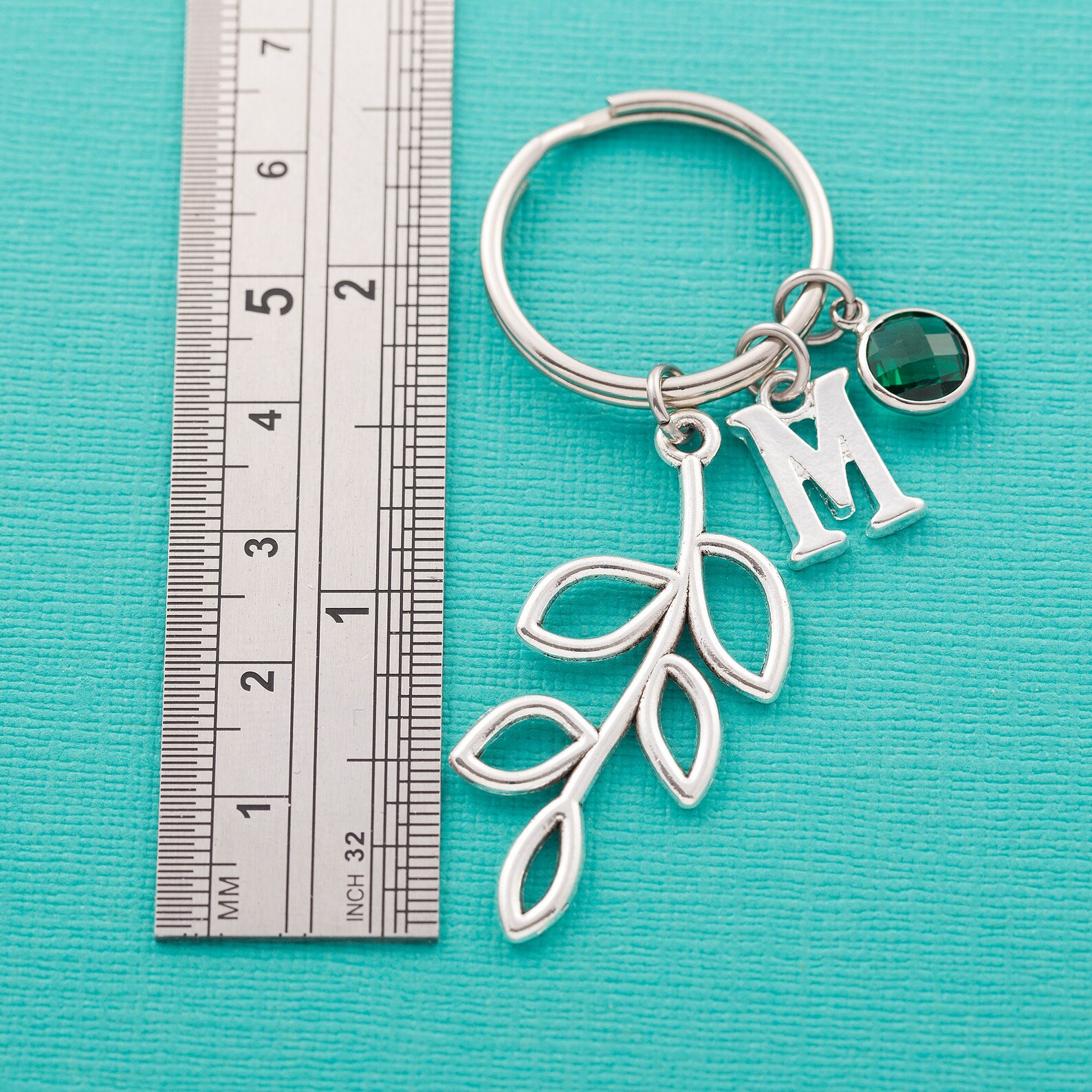 Personalised Olive Branch Keyring Custom Keychain Birthstone Etsy UK
